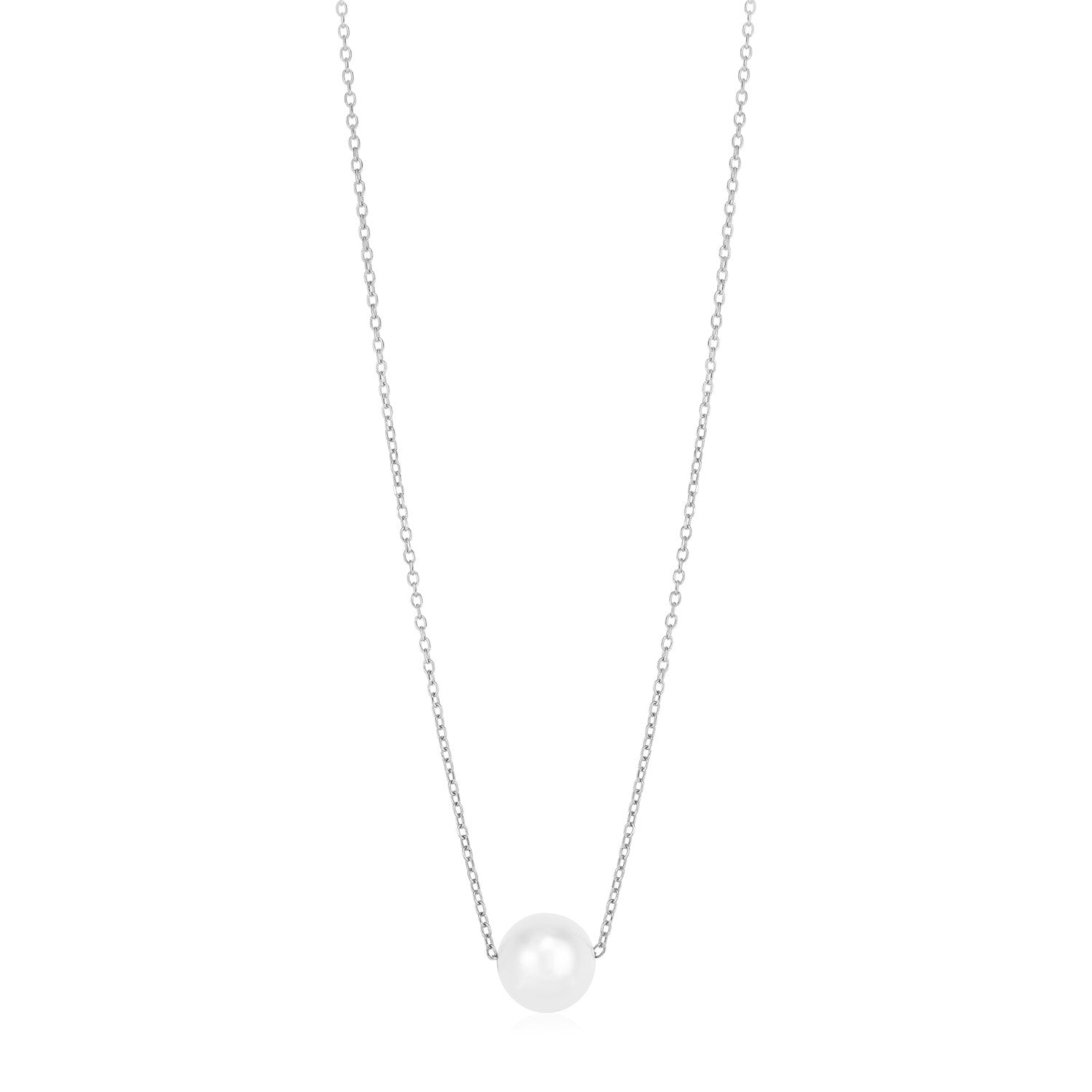 14k White Gold Pearl Solitaire Necklace in a sleek high-contrast midnight luxury editorial style